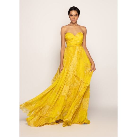 Saaksha & Kinni Bandhani Strapless Yellow Gown NWT Formal Maxi Dress XS - Picture 3 of 12